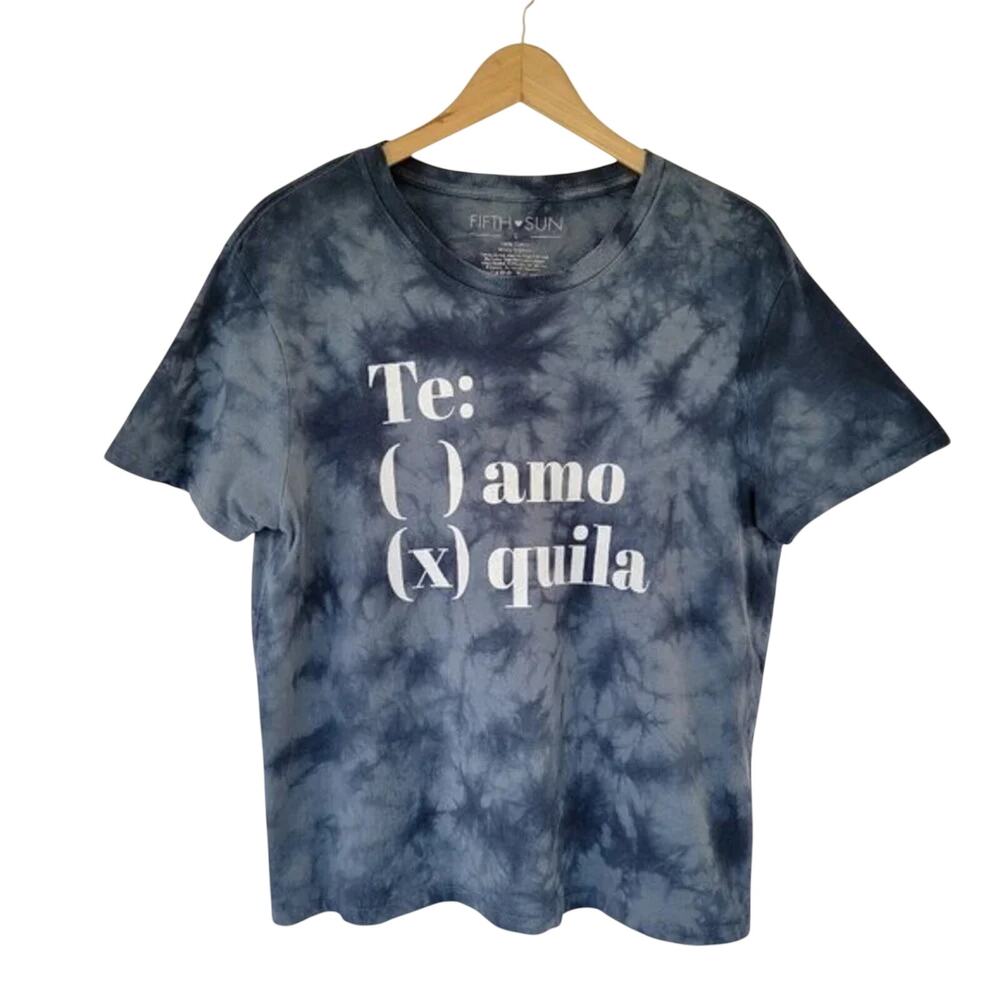 Fifth Sun Tequila Love Tie Dye Graphic Tee Women Size L Blue Cotton
